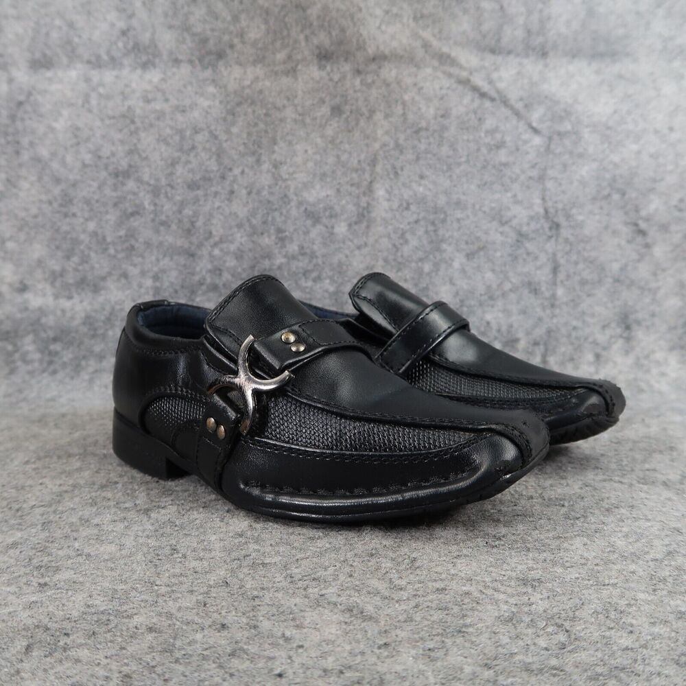 Bonafini Shoes Kids 7 Dress Loafers Slip On Leather Black Classic Toddler Boys